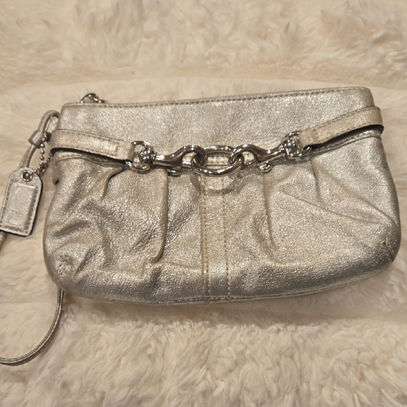 Coach Silver Metallic Women's Wristlet - Picture 2 of 8